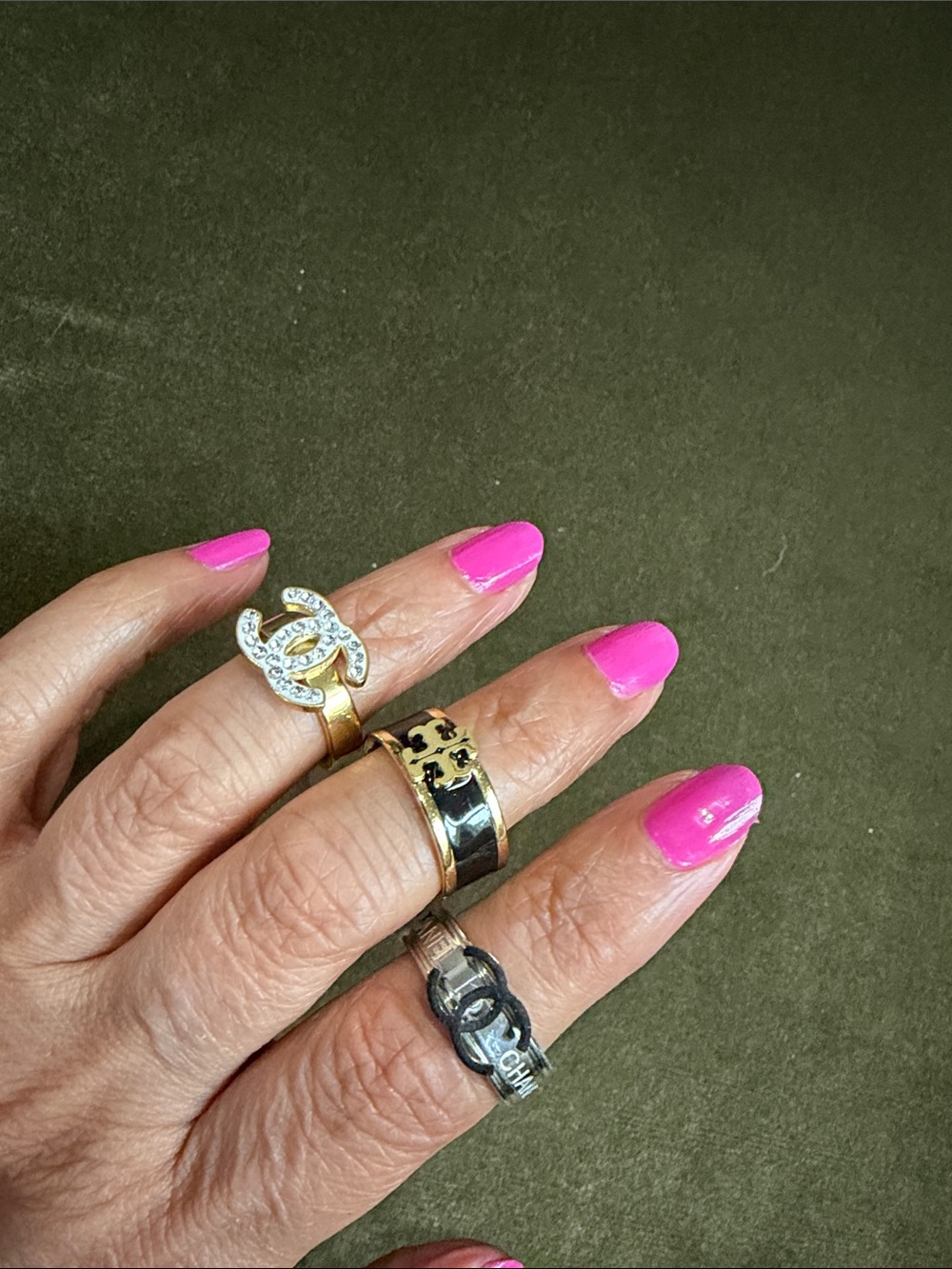 Mixed Metal Designer-Style Ring Trio — Gold, Silver, Black. Price is for  1 ring